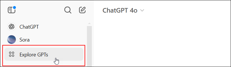 ChatGPT: Explore GPTs menu option selected.