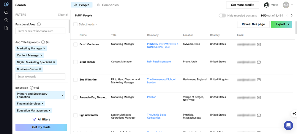 Muraena lead results for People search.